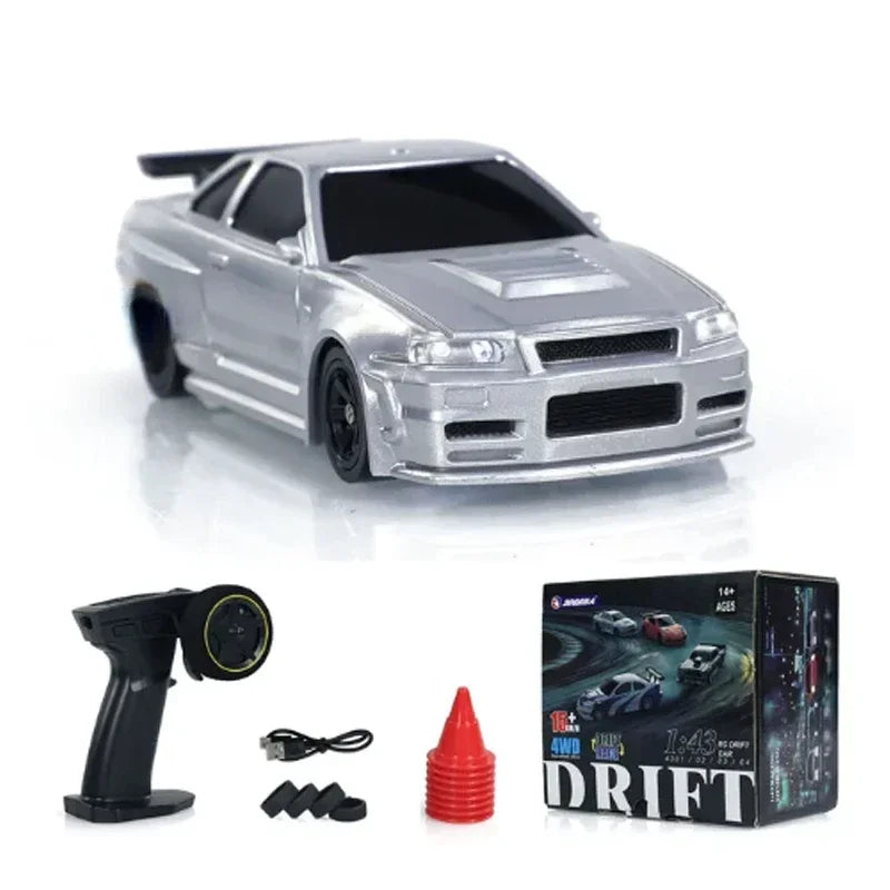 Voiture de drift RC 1/43 modele 4303 argent, avec accessoires inclus - VortexRacing